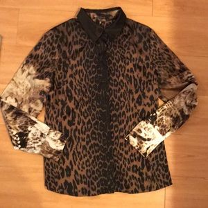 LIKE NEW Elie Tahari Silk Animal Print Button Down